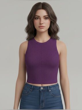 Garage Deep Purple Ribbed Sleeveless Women Tank Top Size L - NWOT